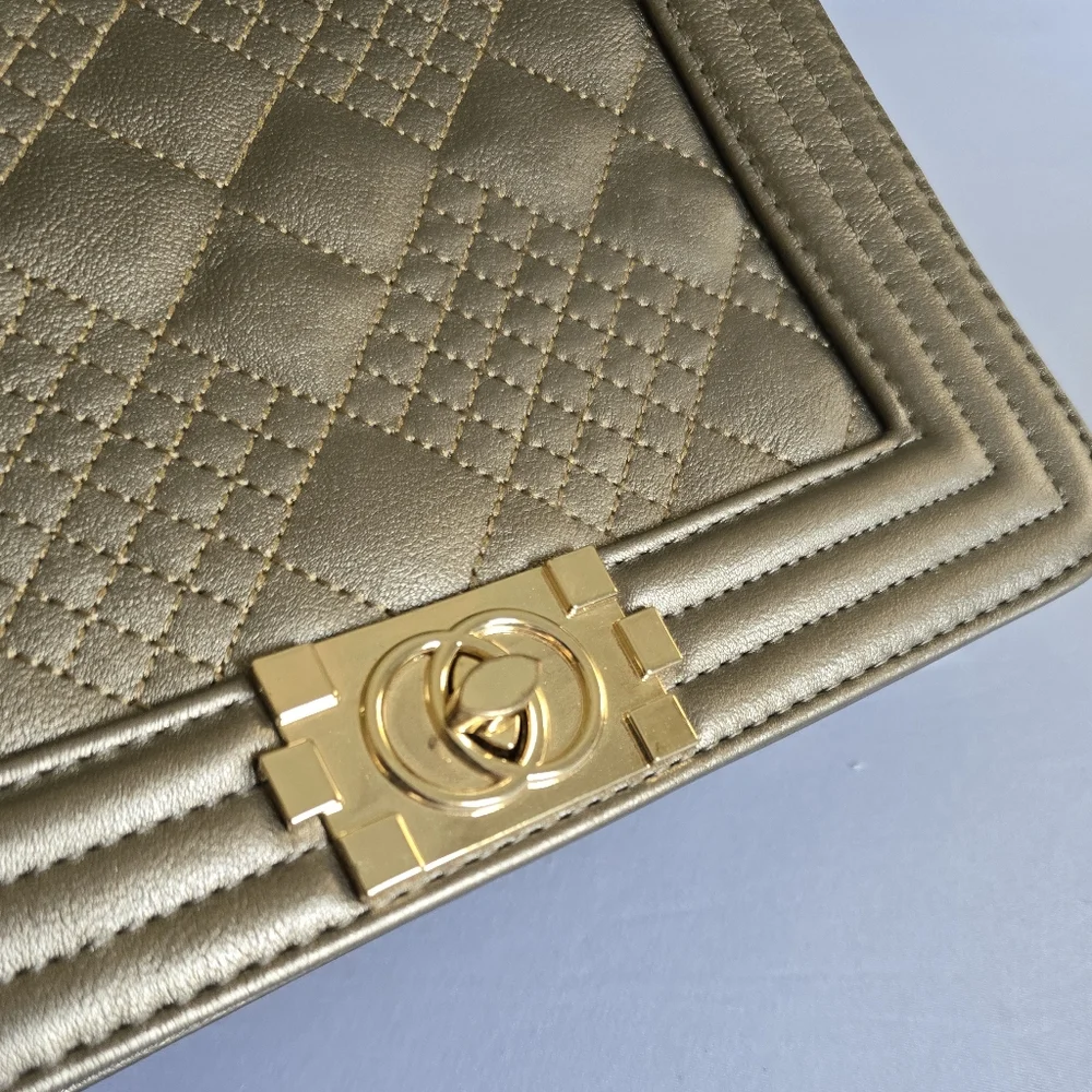 NEW VIETA Grey Purse Quilted Crossbody Bag Gold Chain Shoulder Pocketbook NWT